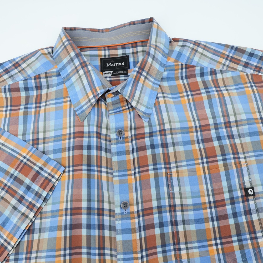 Marmot For Life XXL Plaid Short Sleeve Button Down Shirt -‎ Flaw